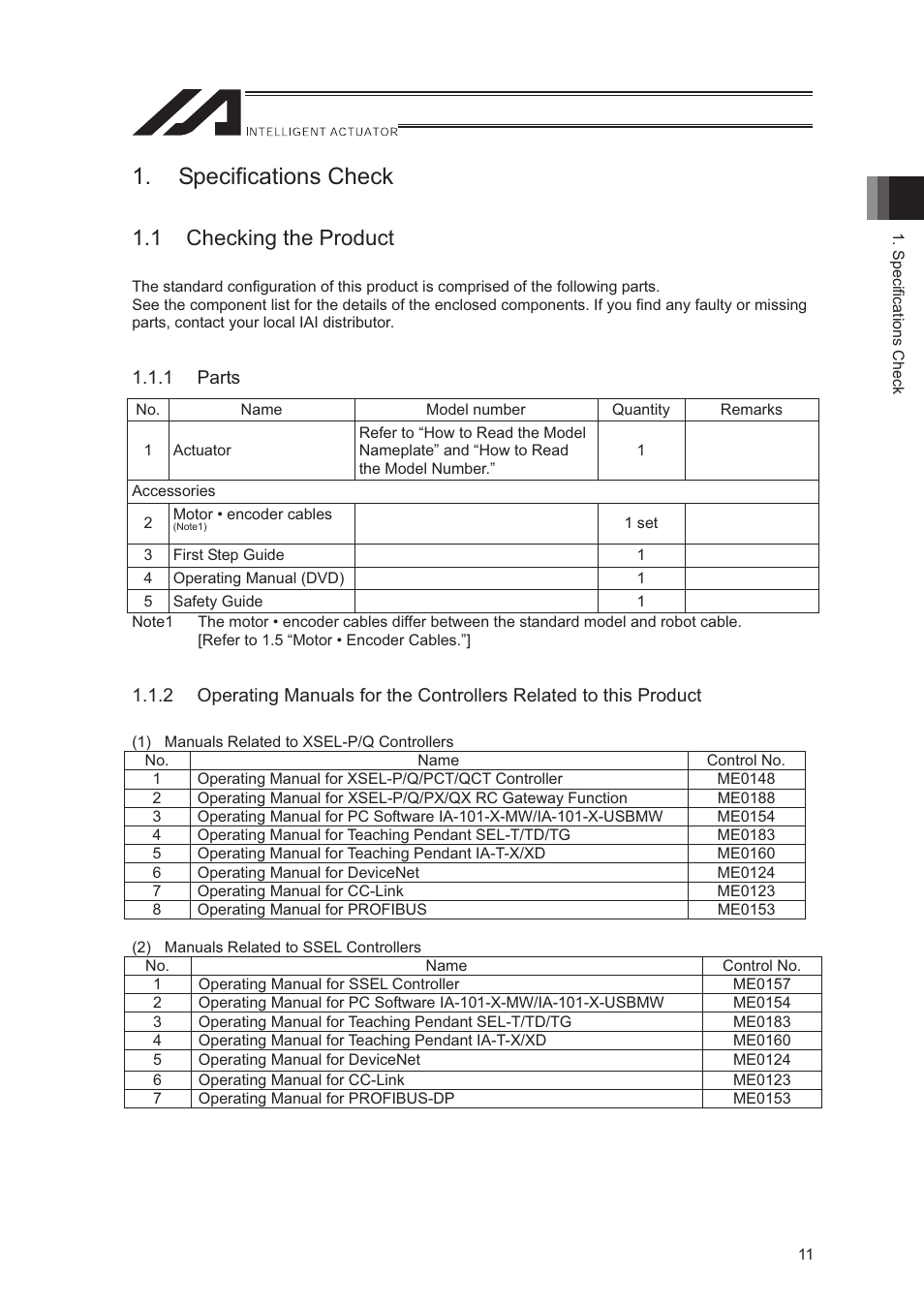 Specifications check, 1 checking the product, 1 parts | IAI America LSA-S10SS User Manual | Page 17 / 90