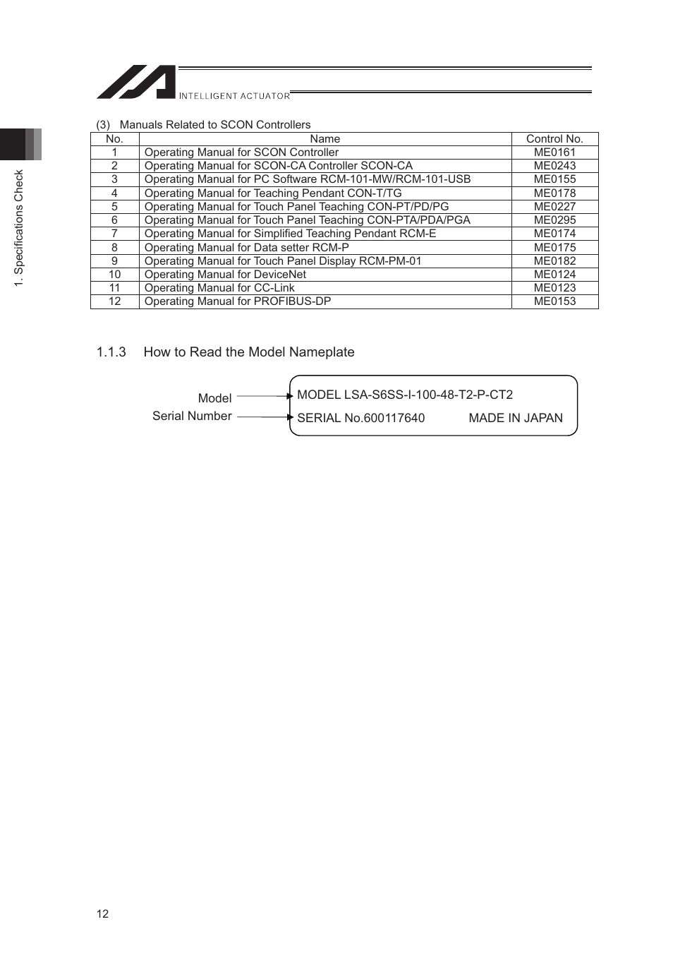 3 how to read the model nameplate | IAI America LSA-S10SS User Manual | Page 18 / 90