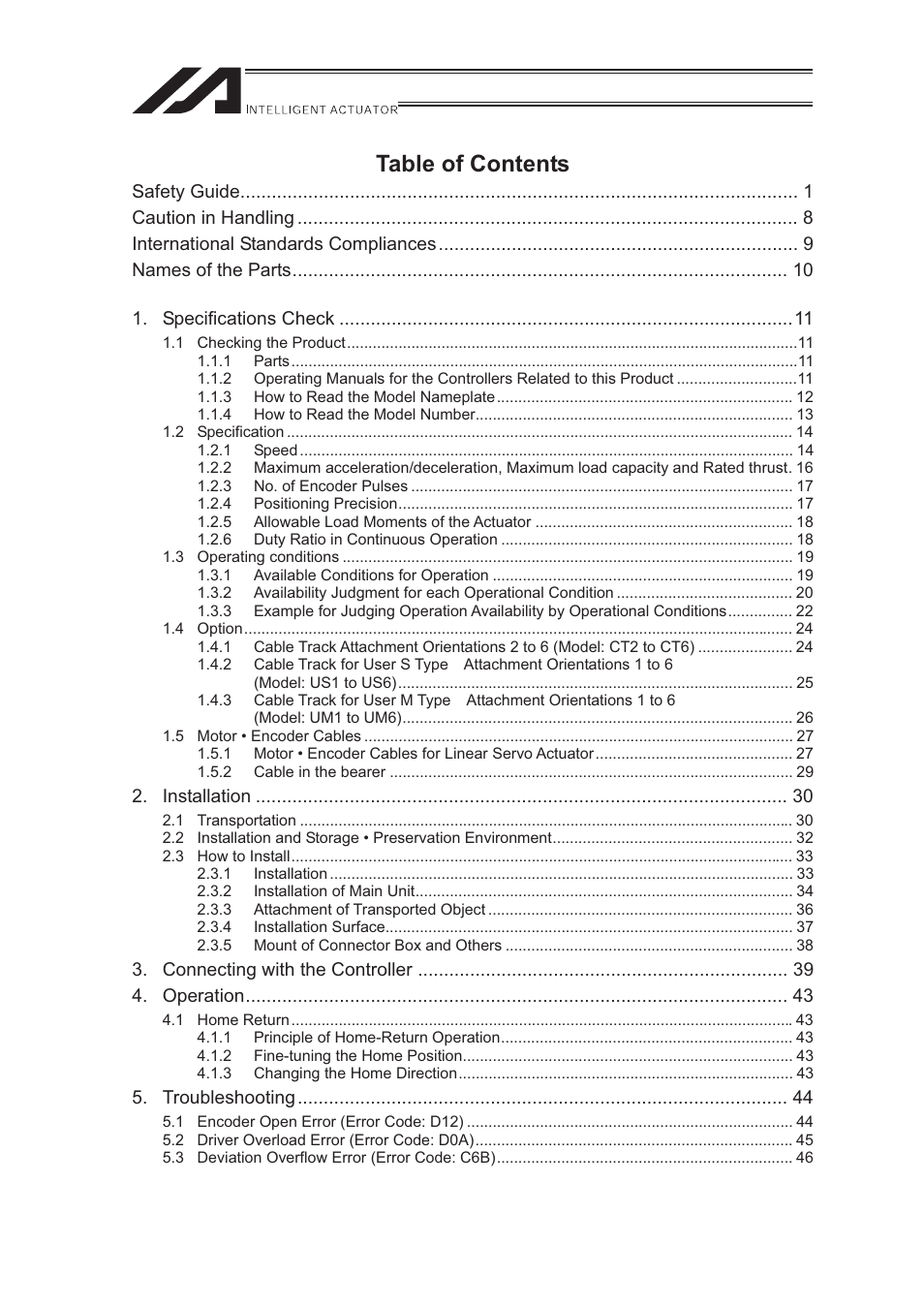 IAI America LSA-S10SS User Manual | Page 5 / 90