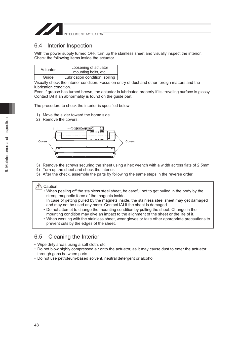 4 interior inspection, 5 cleaning the interior | IAI America LSA-S10SS User Manual | Page 54 / 90