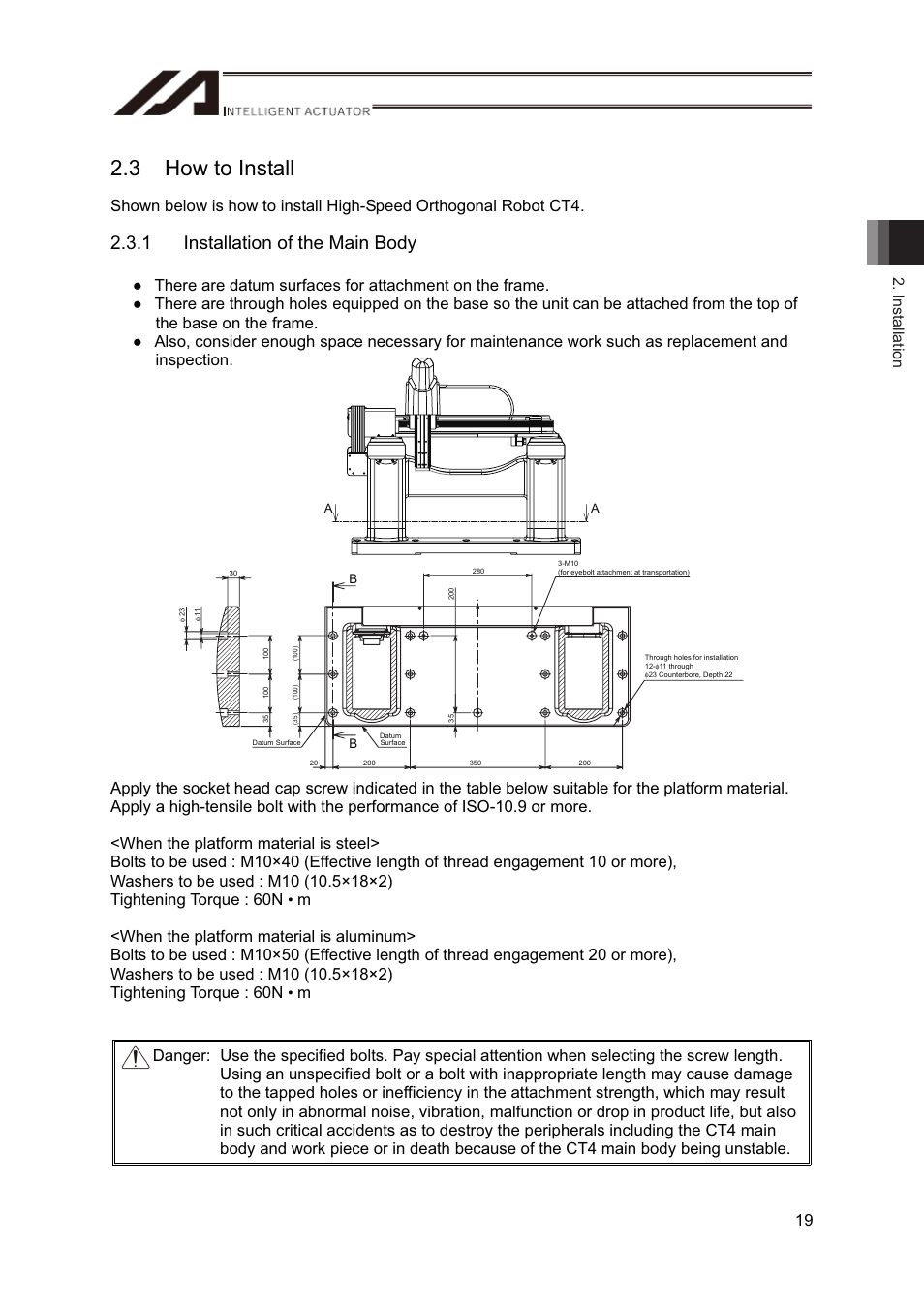 3 how to install, 1 installation of the main body, Installation 19 | IAI America CT4 User Manual | Page 25 / 72