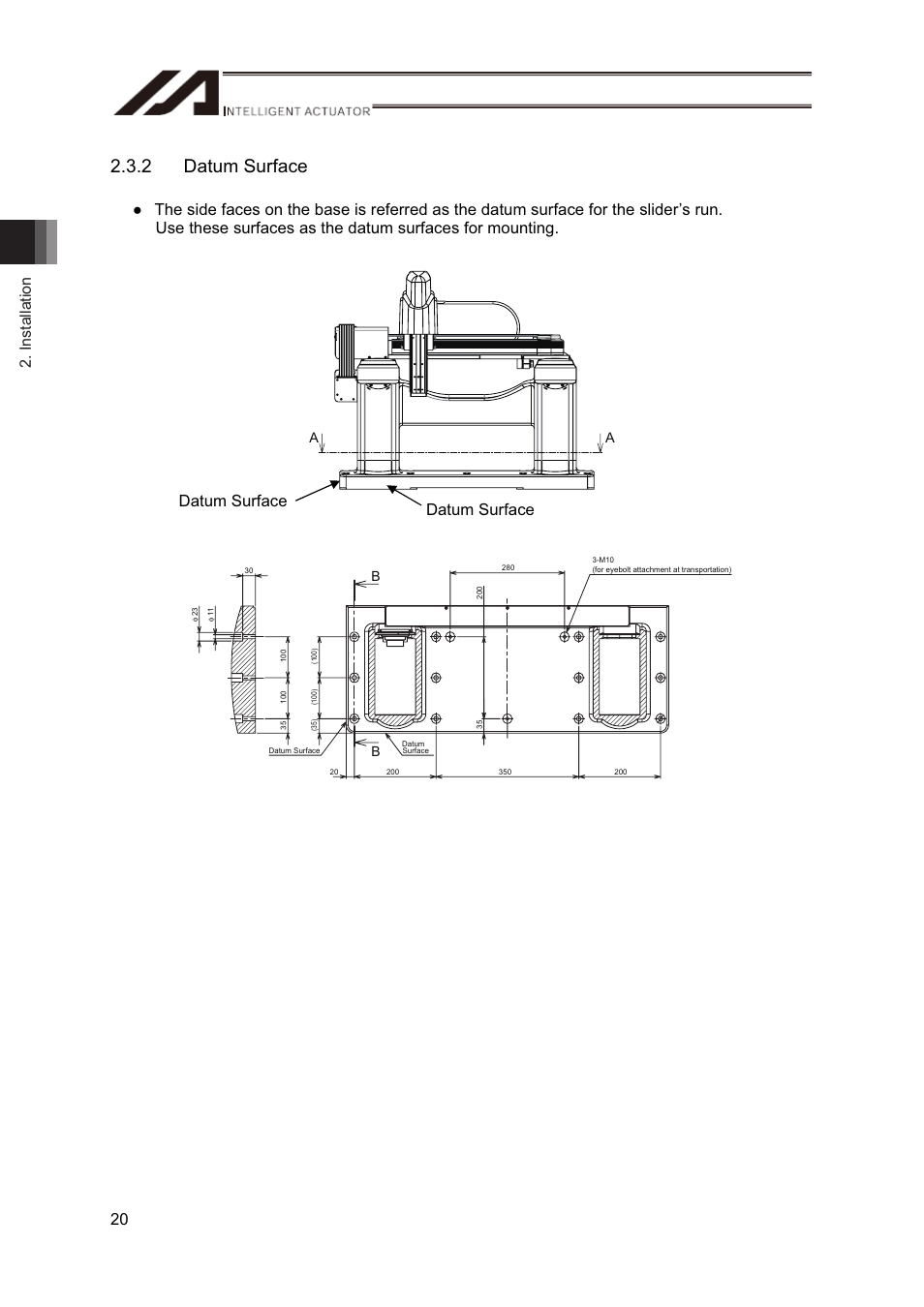 2 datum surface, Installation 20 | IAI America CT4 User Manual | Page 26 / 72