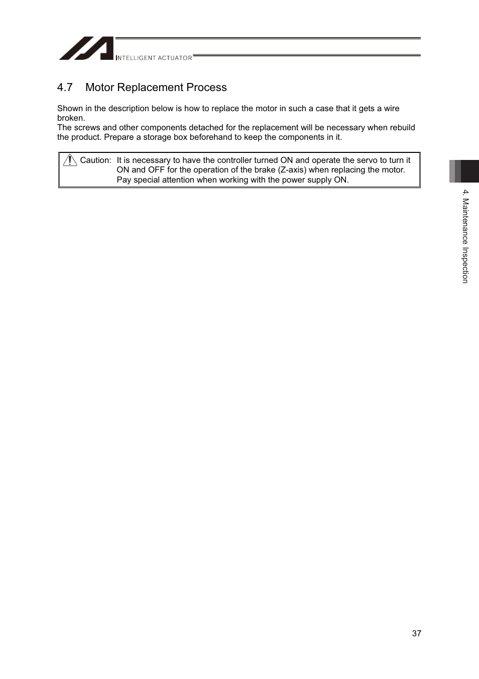 7 motor replacement process | IAI America CT4 User Manual | Page 43 / 72