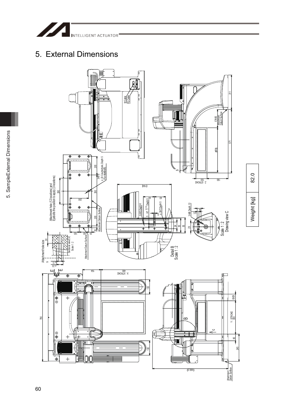 External dimensions, Sampleexternal dimensions 60, 0 w ei gh t [ kg ] b | IAI America CT4 User Manual | Page 66 / 72