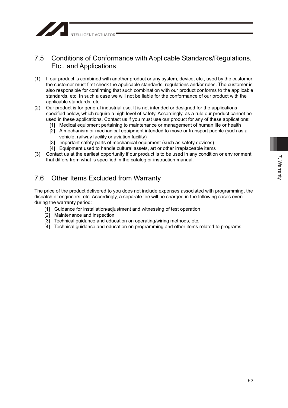 6 other items excluded from warranty | IAI America CT4 User Manual | Page 69 / 72