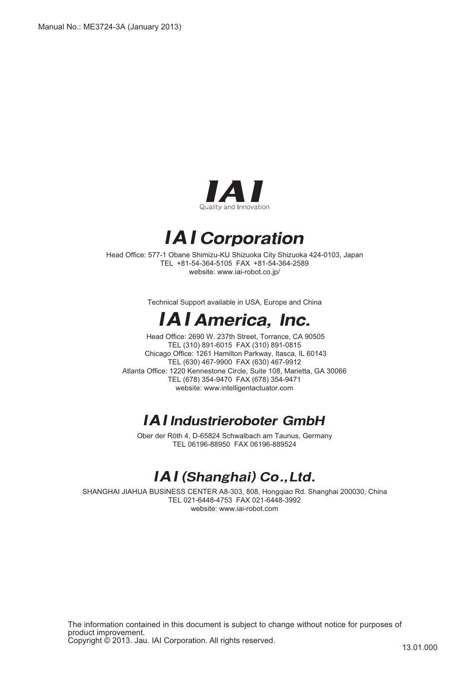 IAI America CT4 User Manual | Page 72 / 72