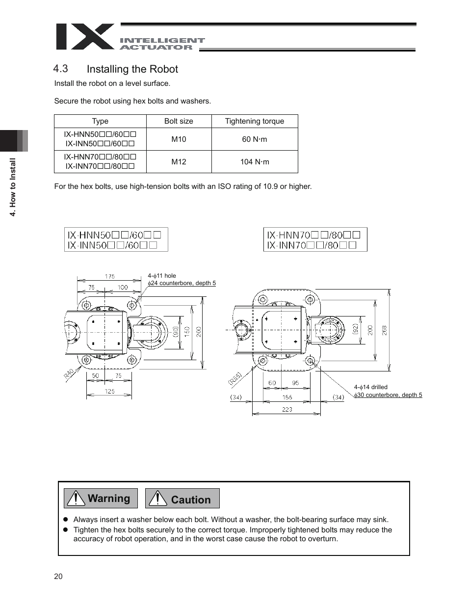 3 installing the robot, 2 installing the robot, Warning caution | IAI America IX-INN8040 User Manual | Page 26 / 94
