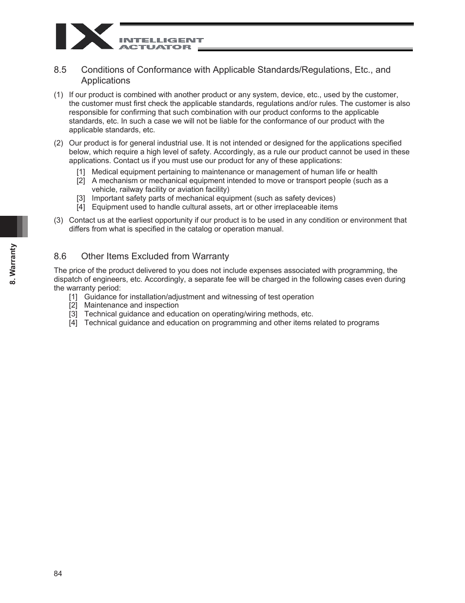 6 other items excluded from warranty | IAI America IX-INN8040 User Manual | Page 90 / 94