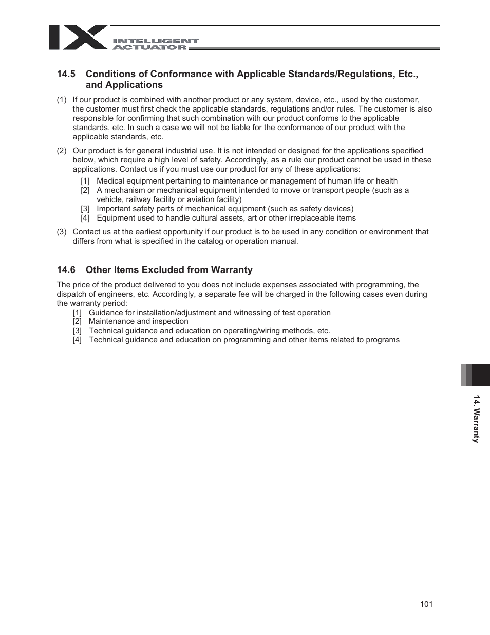 6 other items excluded from warranty | IAI America IX-NNW3515H User Manual | Page 107 / 110