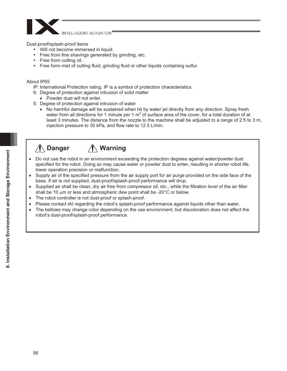 Warning danger | IAI America IX-NNW3515H User Manual | Page 62 / 110