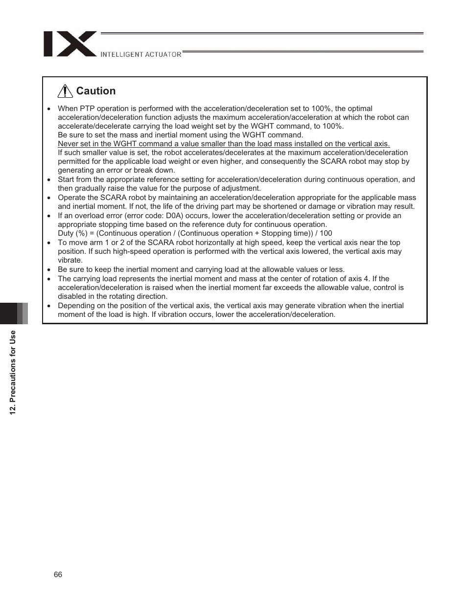 Caution | IAI America IX-NNW3515H User Manual | Page 72 / 110