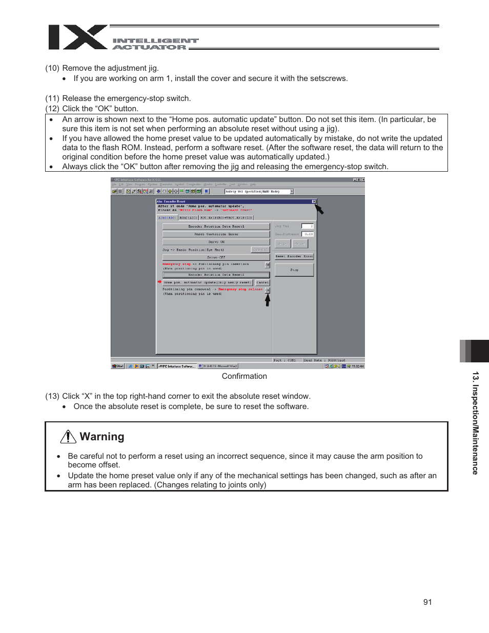 Warning | IAI America IX-NNW3515H User Manual | Page 97 / 110