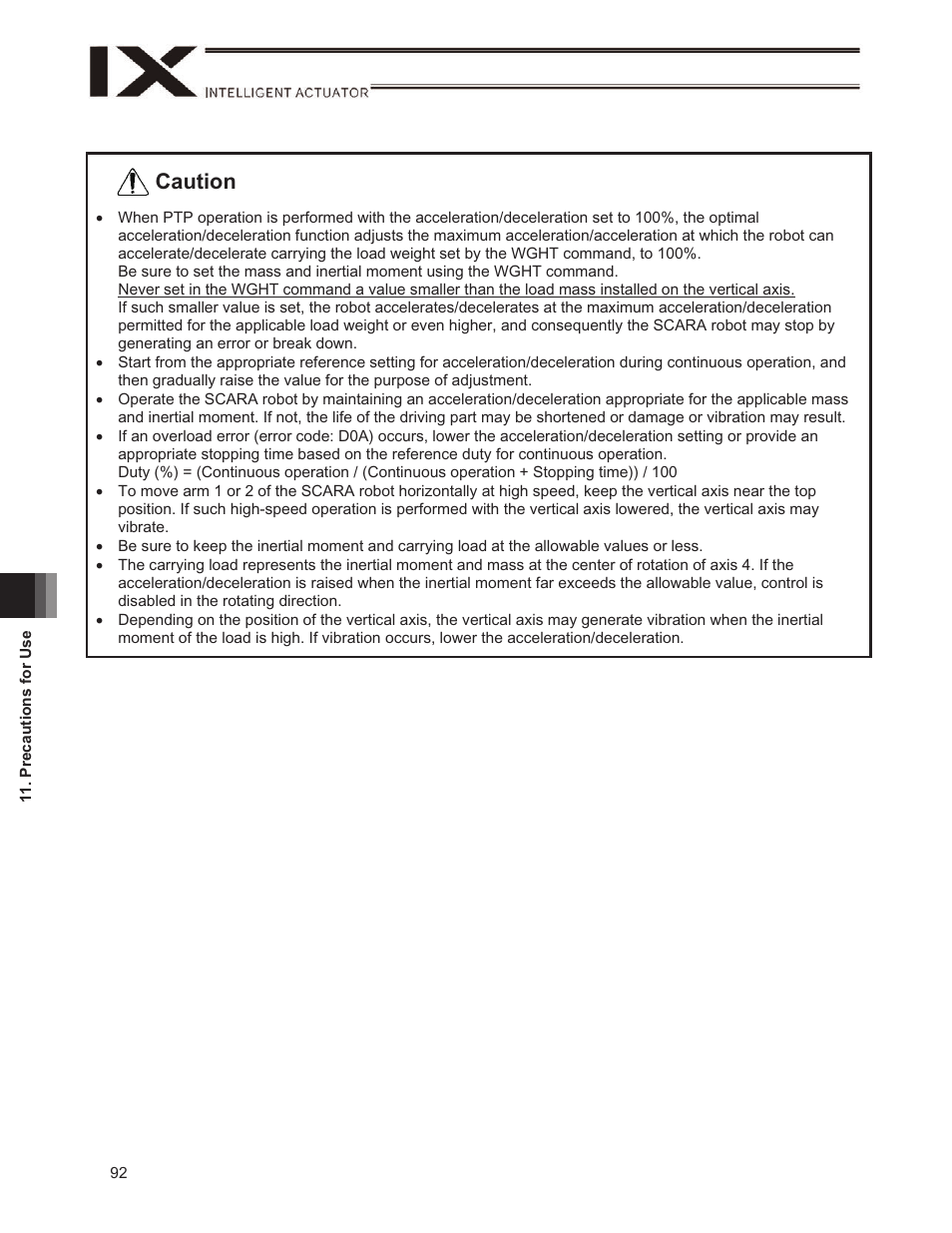 Caution | IAI America IX-NSN6016H User Manual | Page 100 / 142