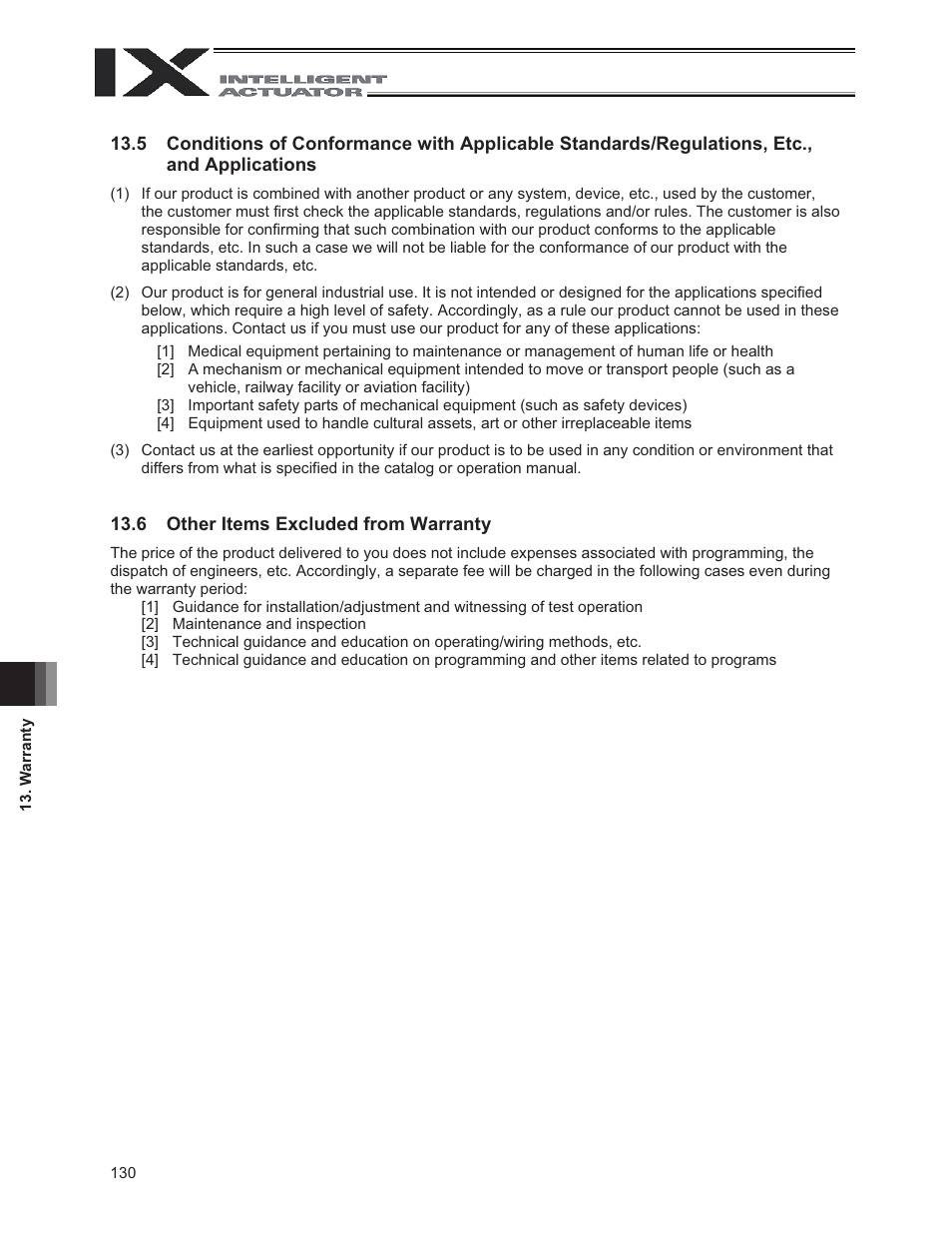 6 other items excluded from warranty | IAI America IX-NSN6016H User Manual | Page 138 / 142