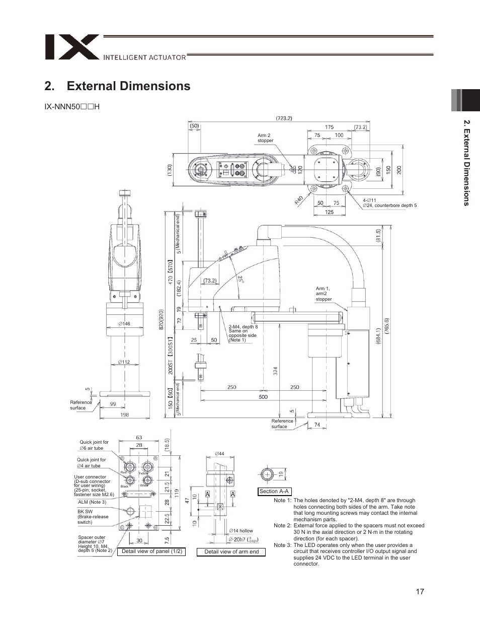 External dimensions, 17 2. external dimensions, Ix-nnn50 h | IAI America IX-NSN6016H User Manual | Page 25 / 142