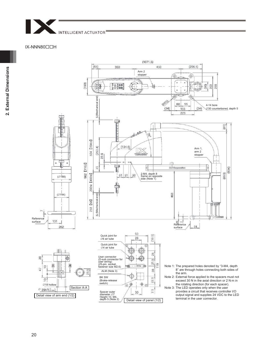 20 2. external dimensions, Ix-nnn80 h | IAI America IX-NSN6016H User Manual | Page 28 / 142