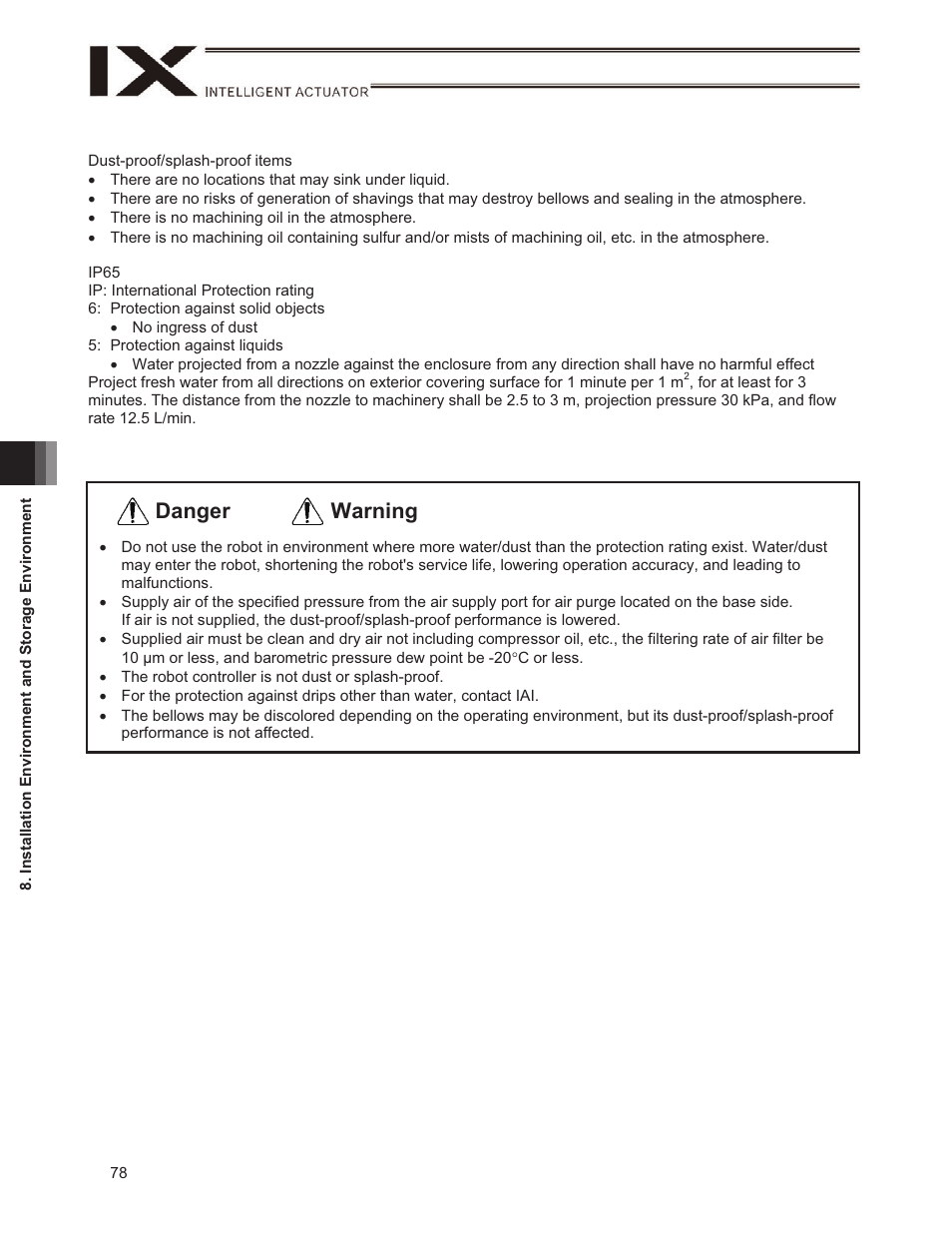 Warning danger | IAI America IX-NSN6016H User Manual | Page 86 / 142