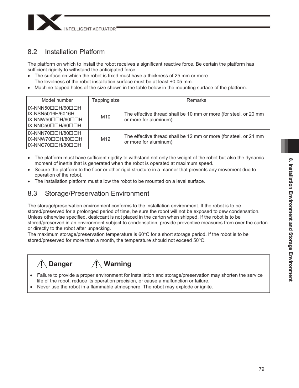 2 installation platform, 3 storage/preservation environment, Warning danger | IAI America IX-NSN6016H User Manual | Page 87 / 142