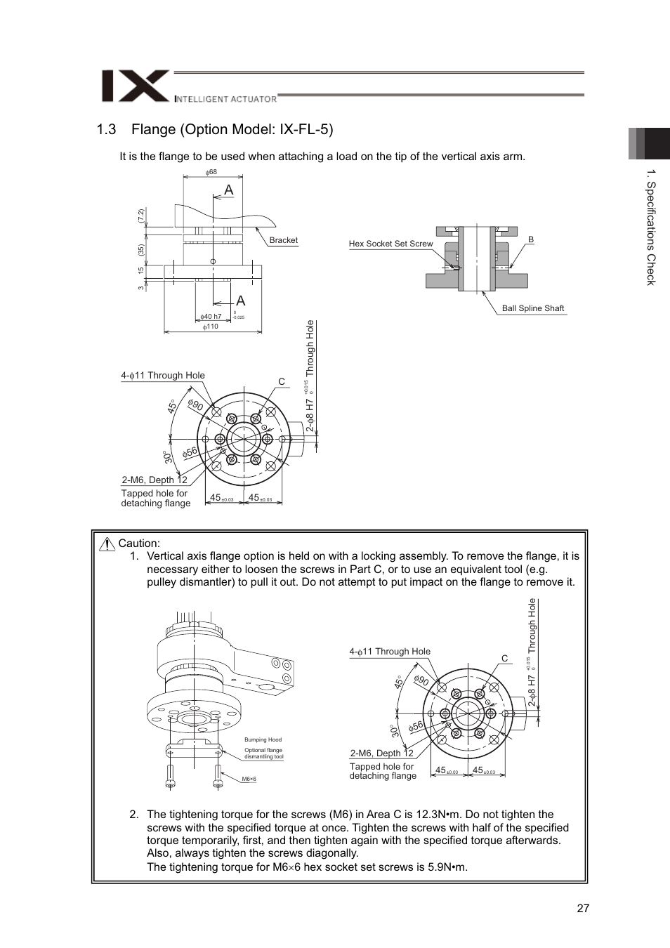 3 flange (option model: ix-fl-5), Specifications check 27 | IAI America IX-NNN12040 User Manual | Page 33 / 90