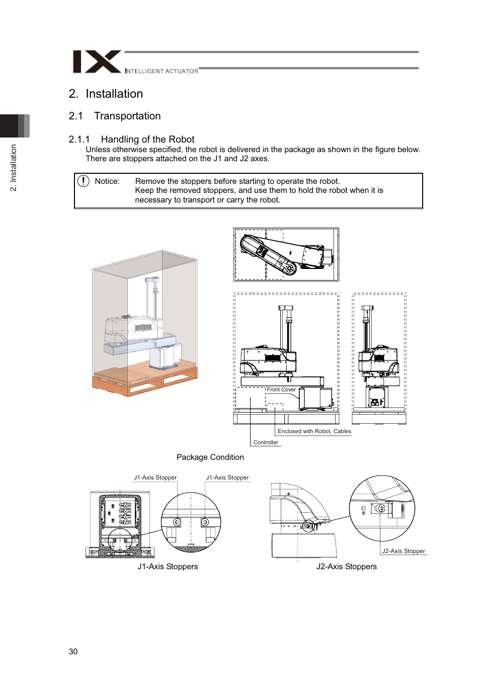 Installation, 1 transportation, 1 handling of the robot | IAI America IX-NNN12040 User Manual | Page 36 / 90