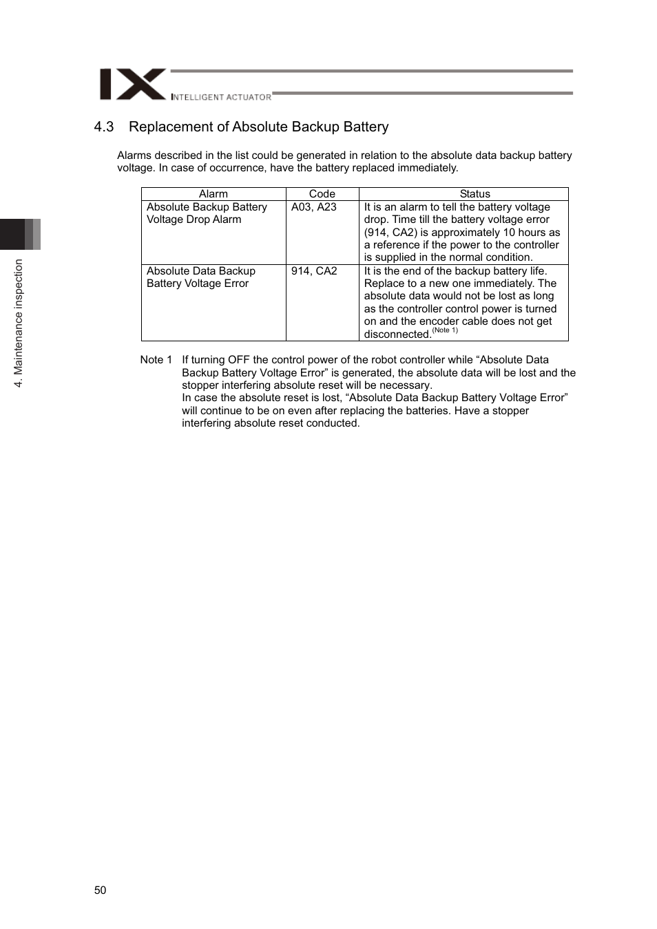 3 replacement of absolute backup battery | IAI America IX-NNN12040 User Manual | Page 56 / 90