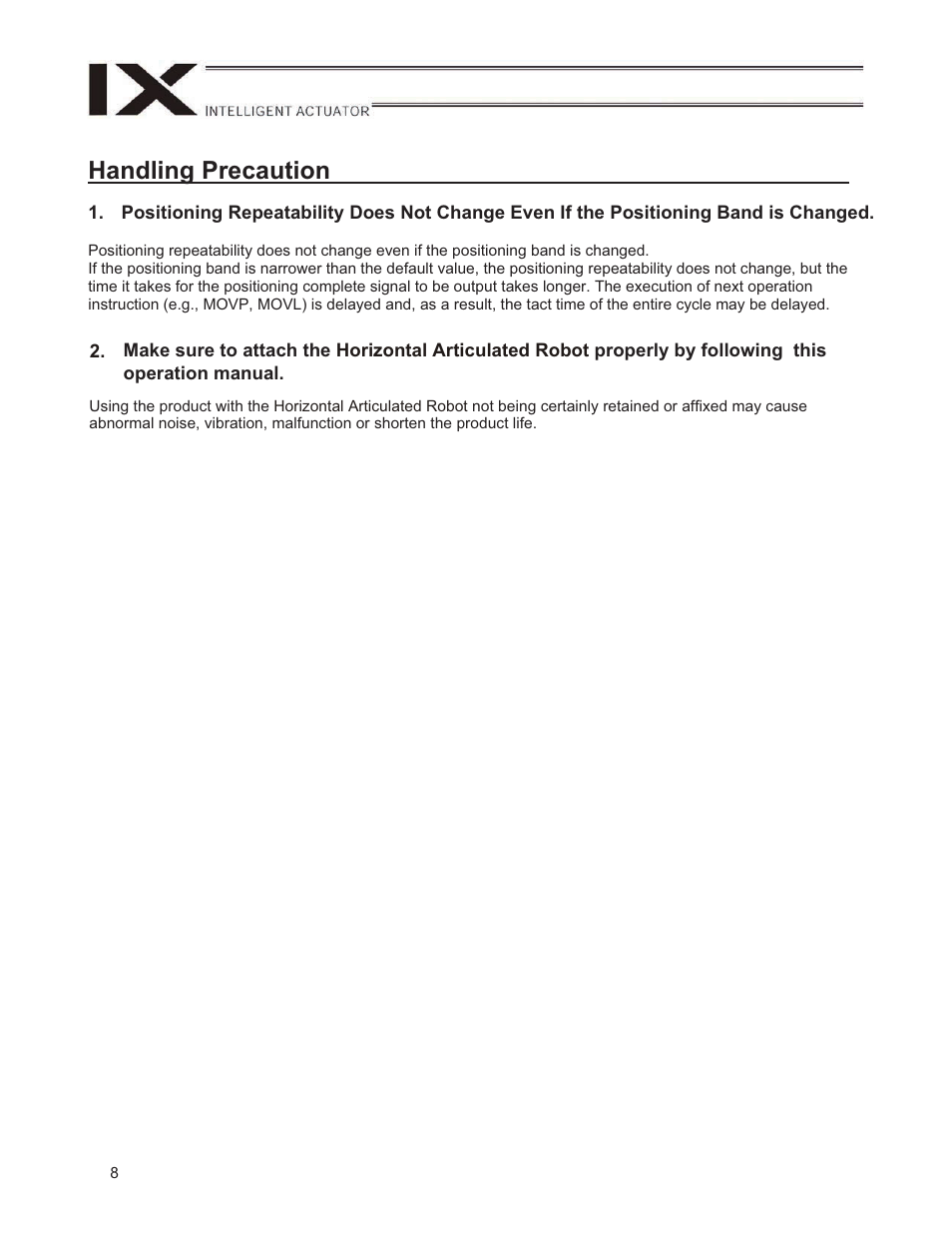 Handling precaution | IAI America IX-NNN1805 User Manual | Page 14 / 100