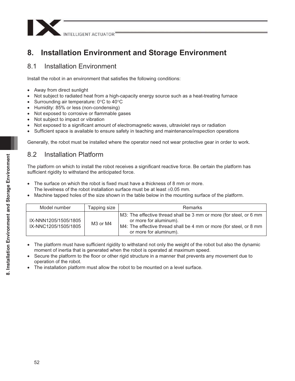Installation environment and storage environment, 1 installation environment, 2 installation platform | IAI America IX-NNN1805 User Manual | Page 58 / 100