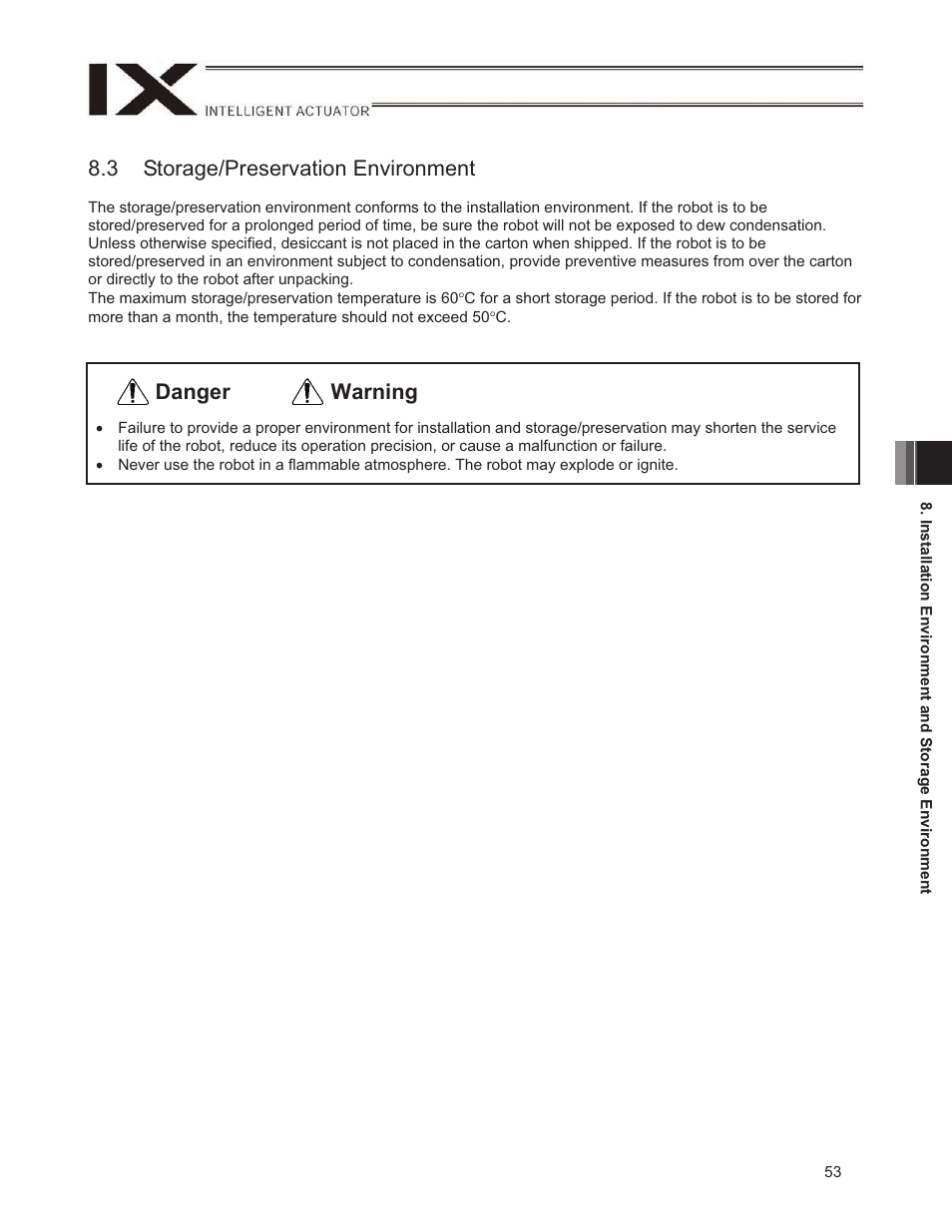 3 storage/preservation environment, Warning danger | IAI America IX-NNN1805 User Manual | Page 59 / 100