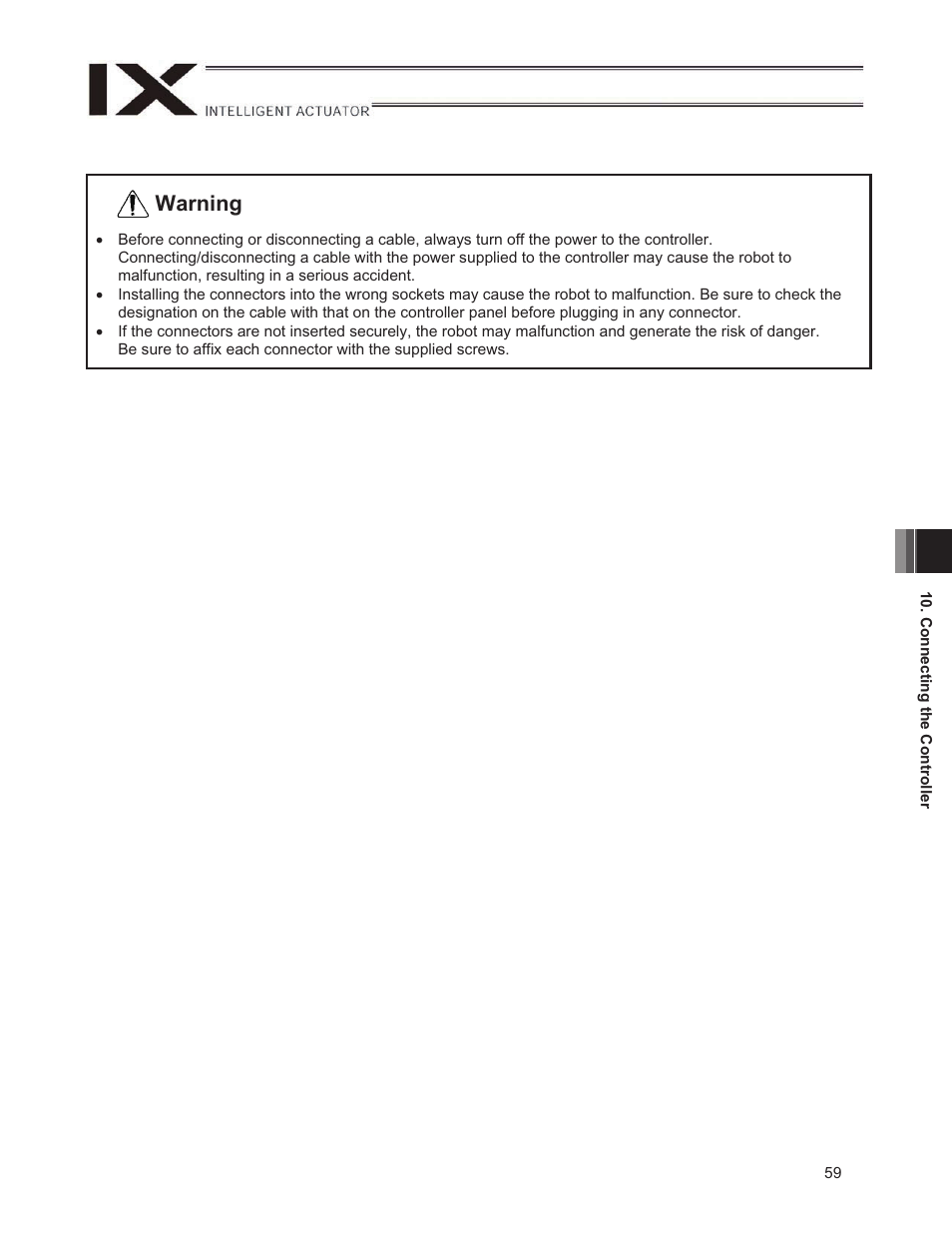 Warning | IAI America IX-NNN1805 User Manual | Page 65 / 100