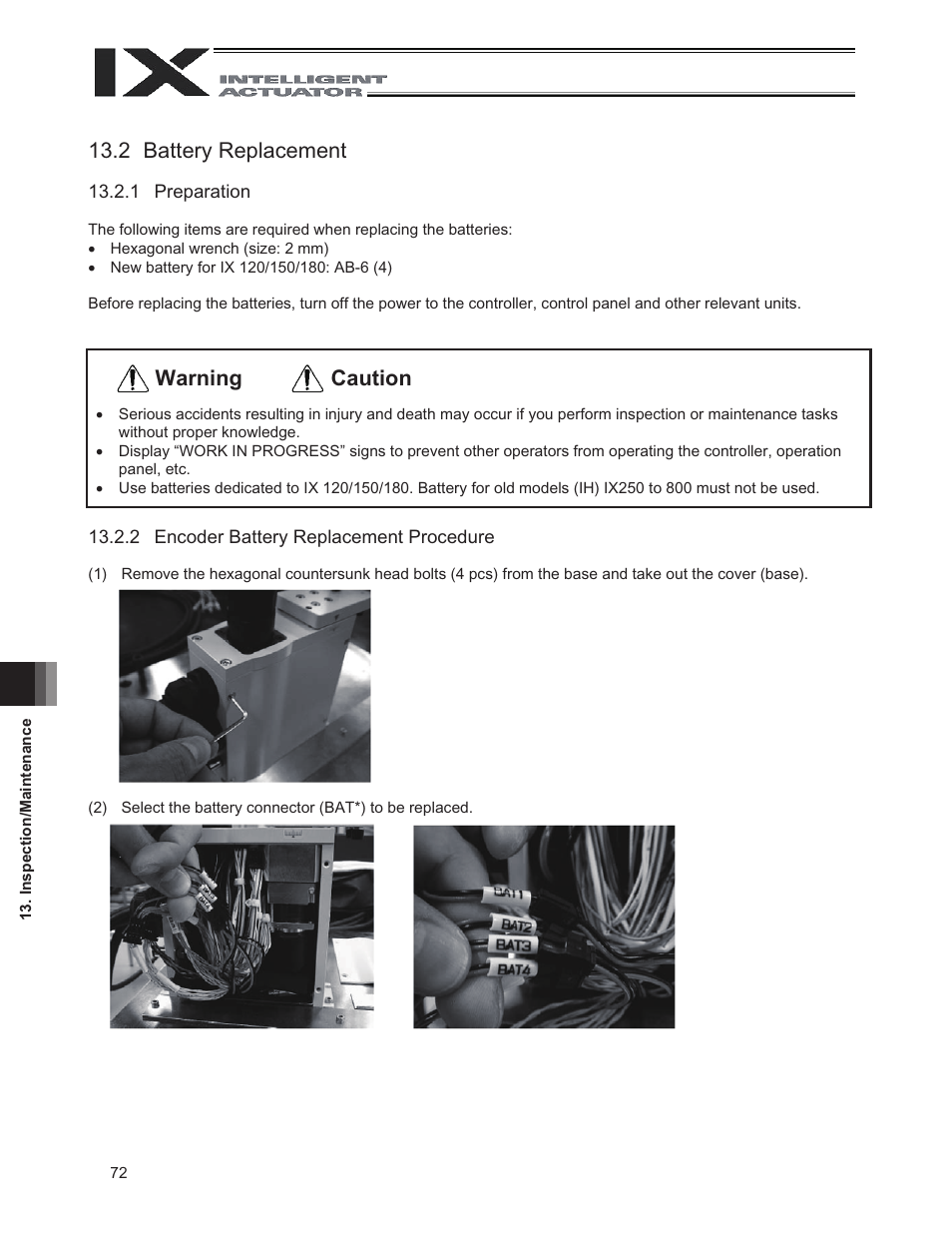 2 battery replacement, Caution warning | IAI America IX-NNN1805 User Manual | Page 78 / 100