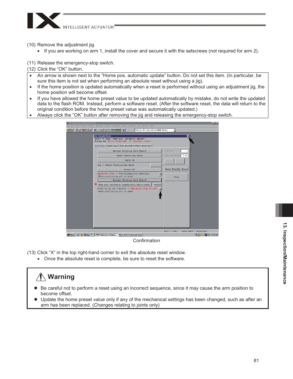 Warning | IAI America IX-NNN1805 User Manual | Page 87 / 100