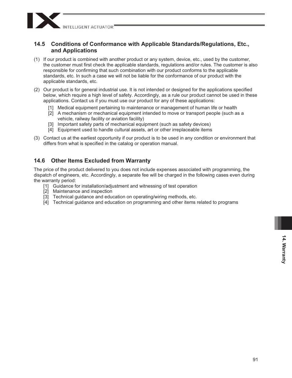 6 other items excluded from warranty | IAI America IX-NNN1805 User Manual | Page 97 / 100