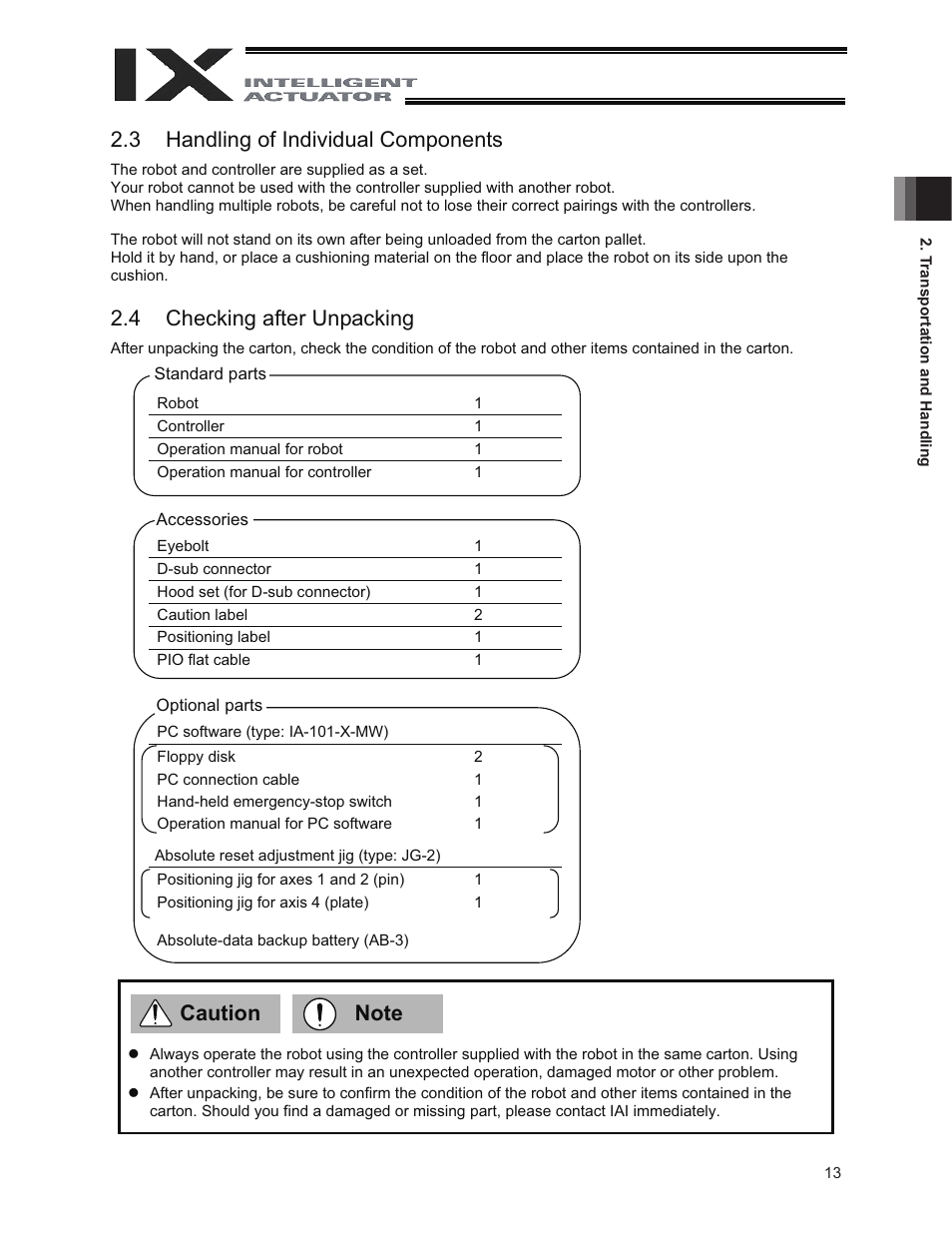 3 handling of individual components, 4 checking after unpacking | IAI America IX-NNC3515 User Manual | Page 19 / 76