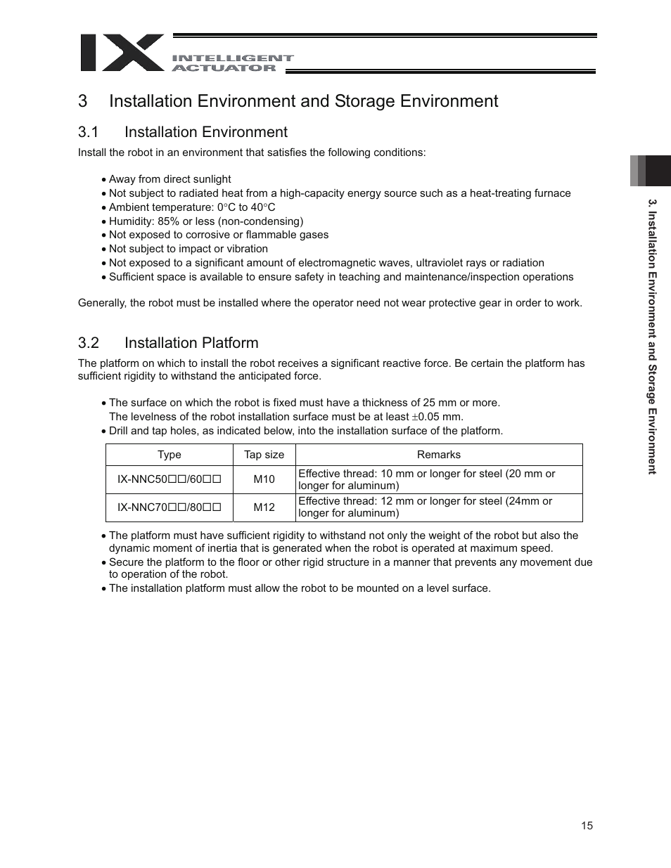 3 installation environment and storage environment, 1 installation environment, 2 installation platform | 3installation environment and storage environment | IAI America IX-NNC8040 User Manual | Page 21 / 90