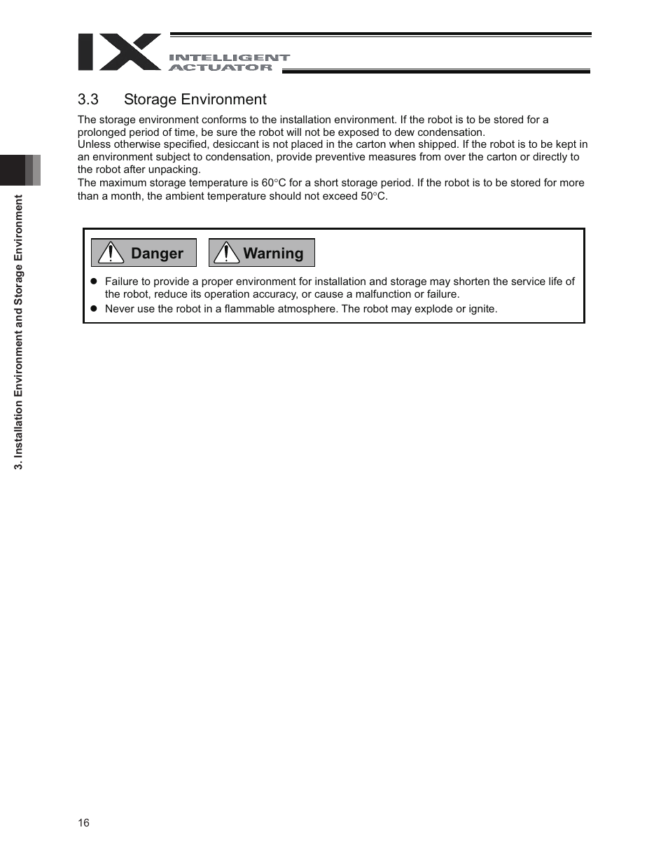 3 storage environment, Warning danger | IAI America IX-NNC8040 User Manual | Page 22 / 90