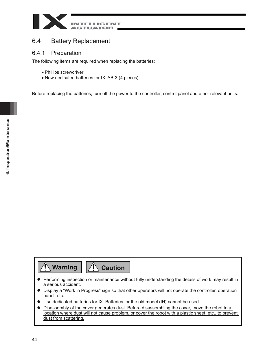 4 battery replacement, Caution warning | IAI America IX-NNC8040 User Manual | Page 50 / 90