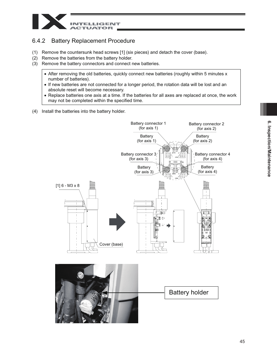 Battery holder, 2 battery replacement procedure | IAI America IX-NNC8040 User Manual | Page 51 / 90