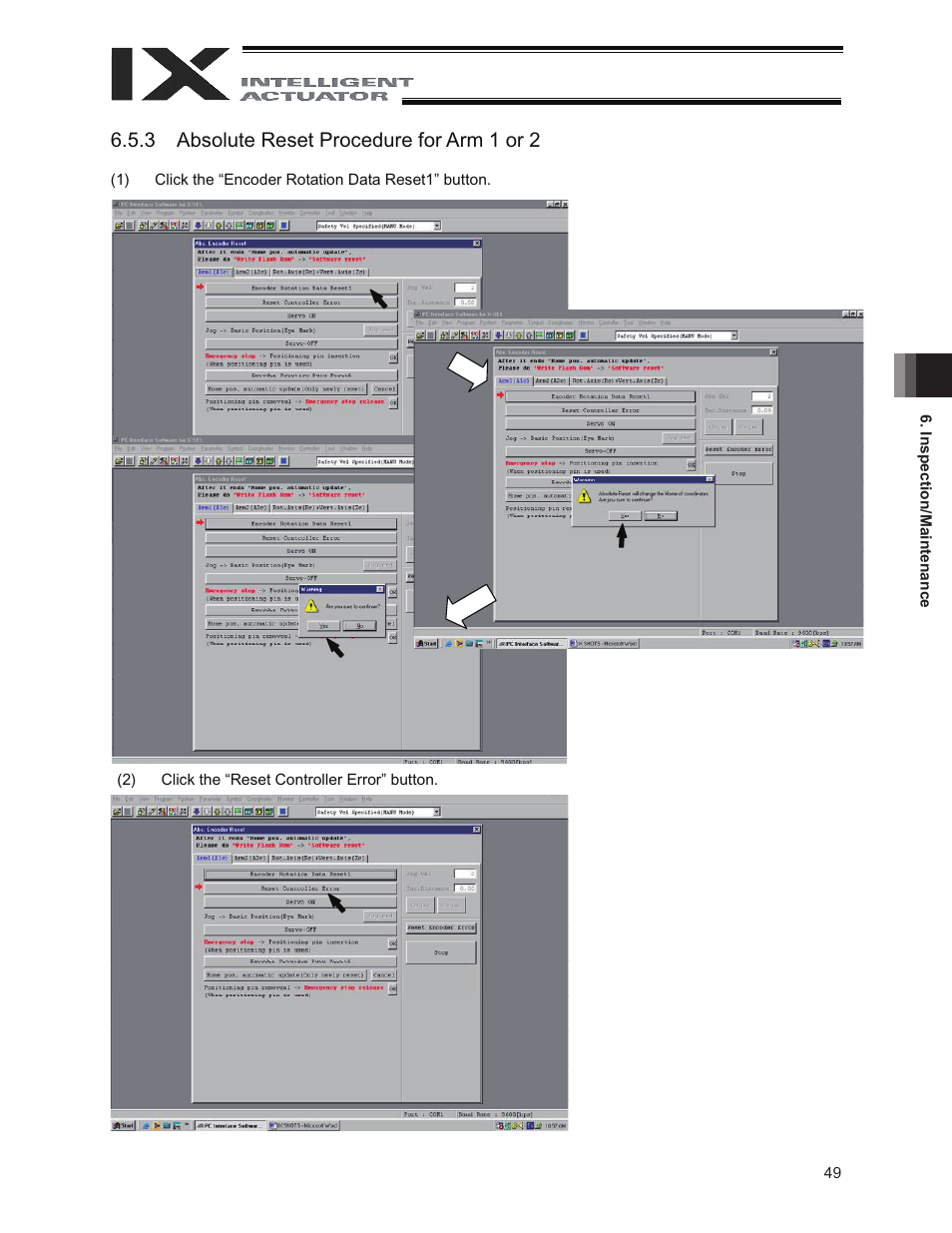3 absolute reset procedure for arm 1 or 2 | IAI America IX-NNC8040 User Manual | Page 55 / 90