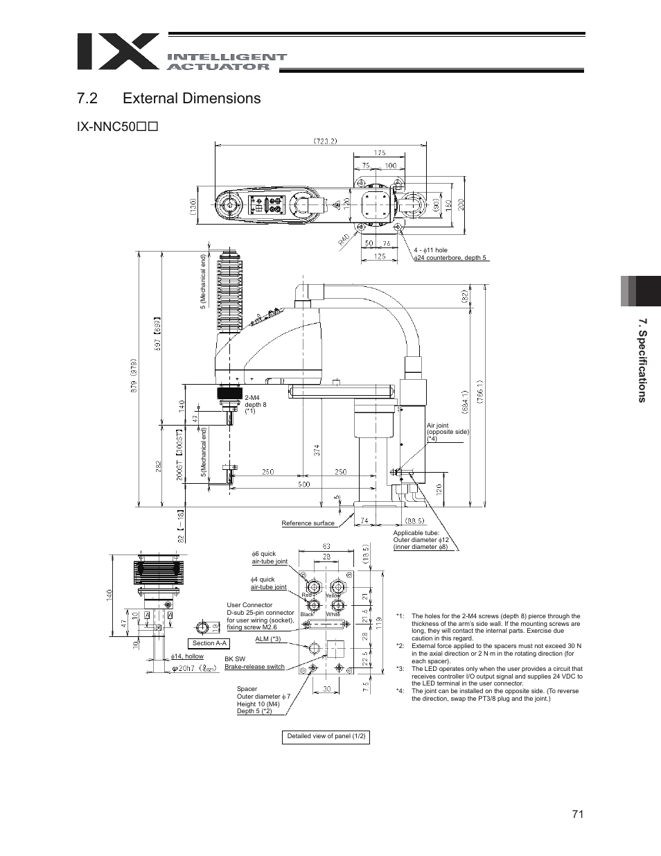 2 external dimensions, Ix-nnc50, 71 7. speciﬁ cations | IAI America IX-NNC8040 User Manual | Page 77 / 90