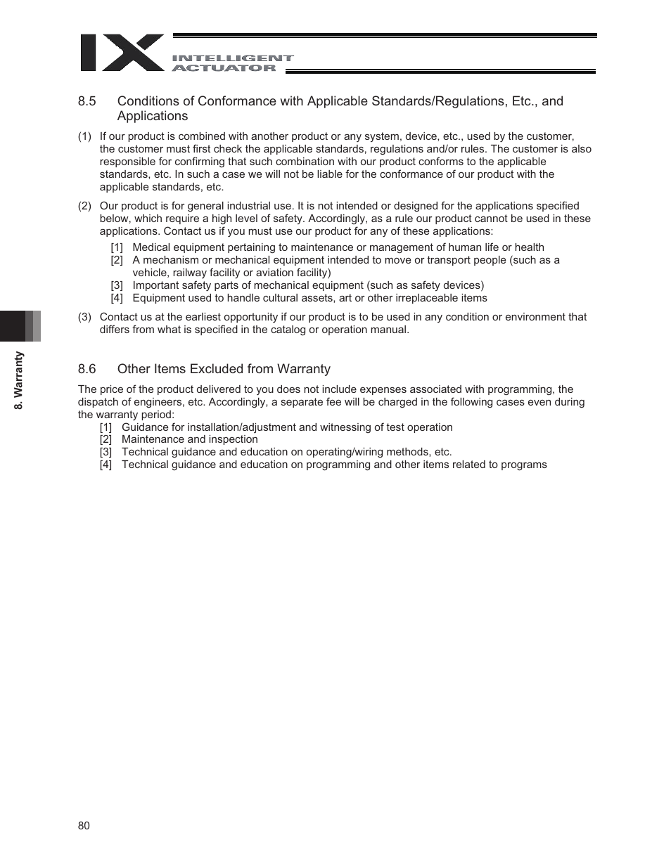 6 other items excluded from warranty | IAI America IX-NNC8040 User Manual | Page 86 / 90