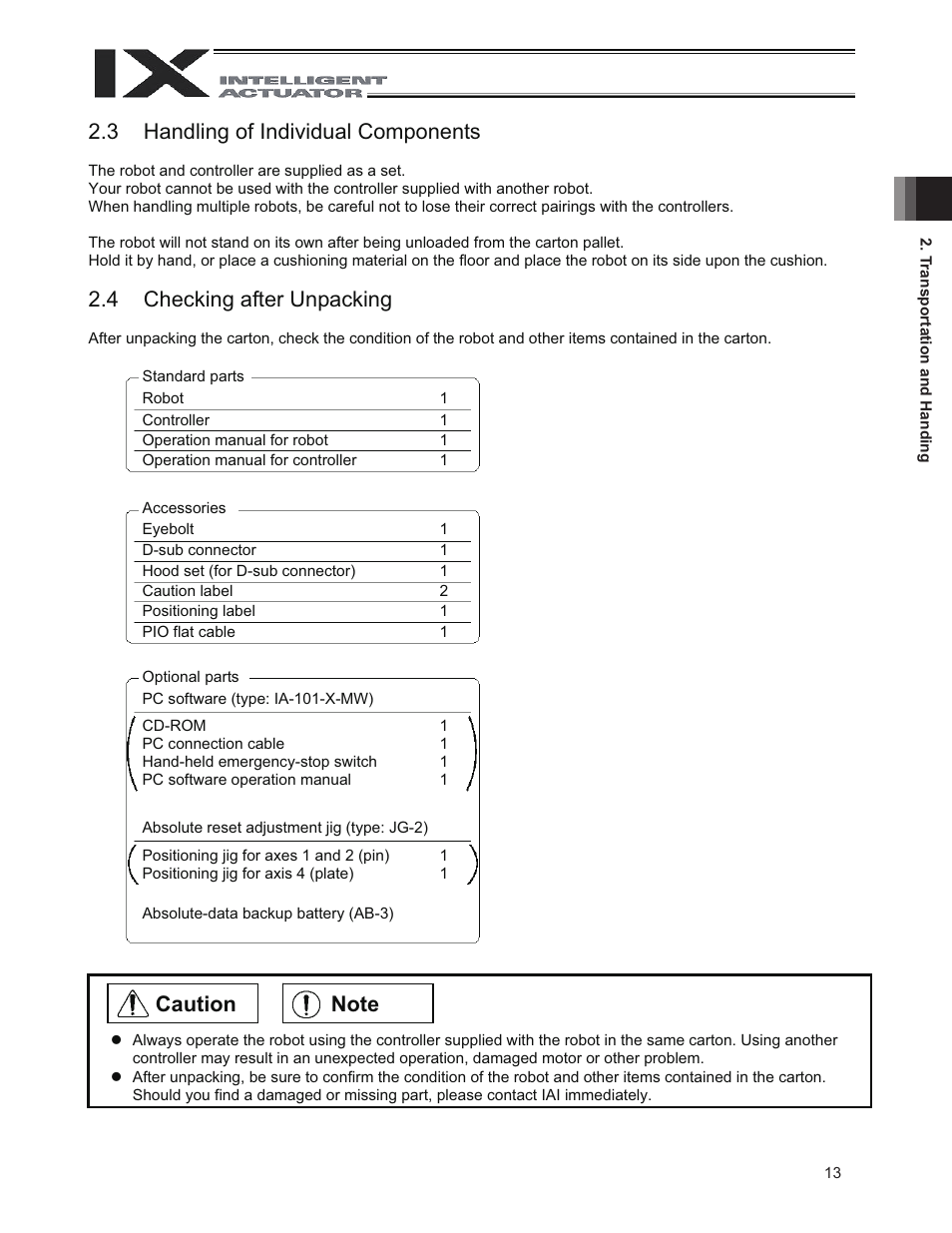 3 handling of individual components, 4 checking after unpacking | IAI America IX-NNN3515 User Manual | Page 21 / 76