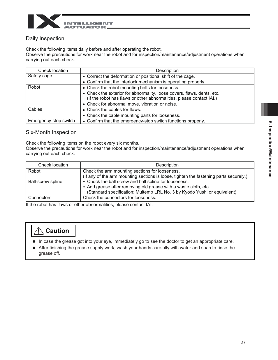 Caution | IAI America IX-NNN3515 User Manual | Page 35 / 76