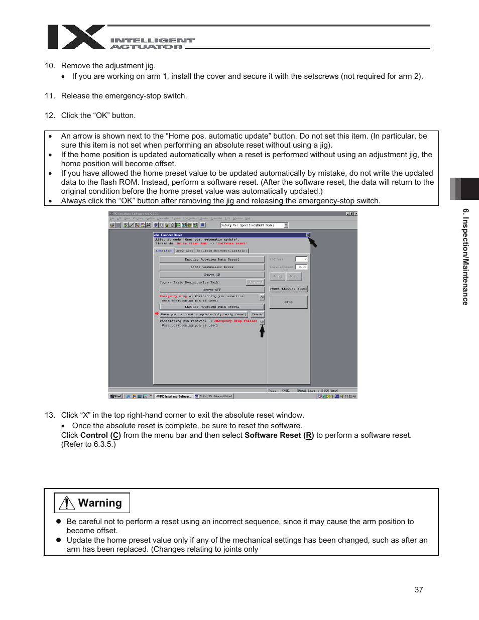 Warning | IAI America IX-NNN3515 User Manual | Page 45 / 76