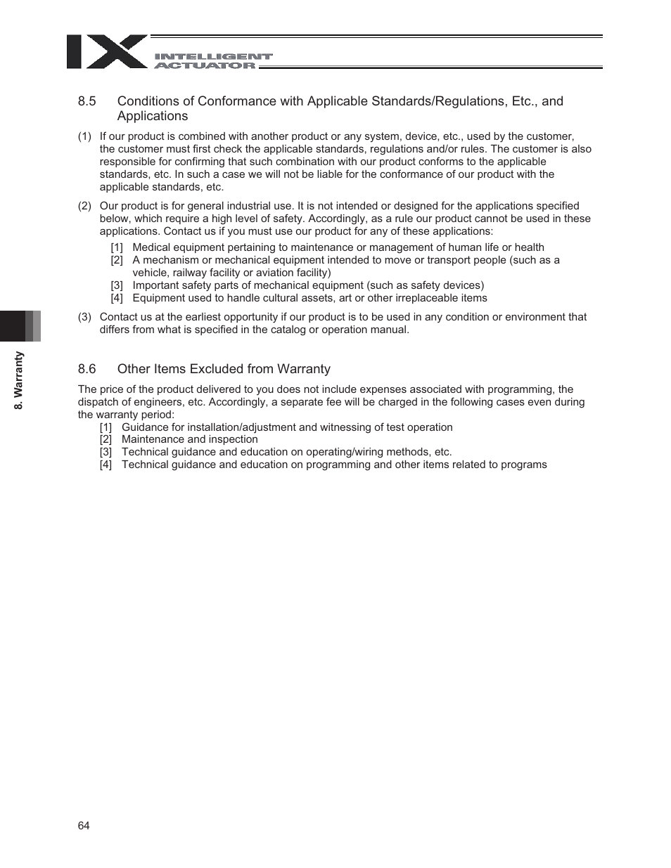 6 other items excluded from warranty | IAI America IX-NNN3515 User Manual | Page 72 / 76