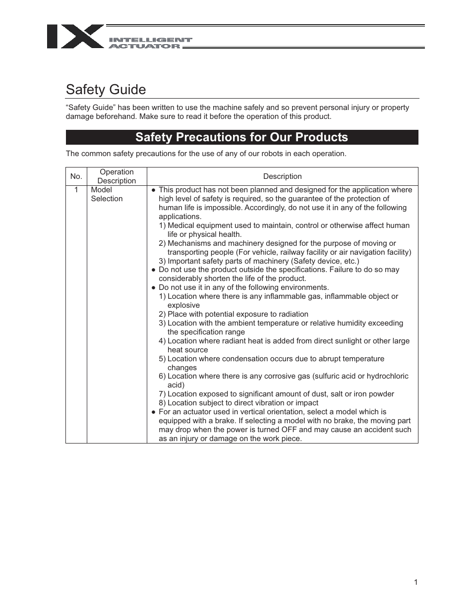 Safety guide, Safety precautions for our products | IAI America IX-NNN3515 User Manual | Page 9 / 76