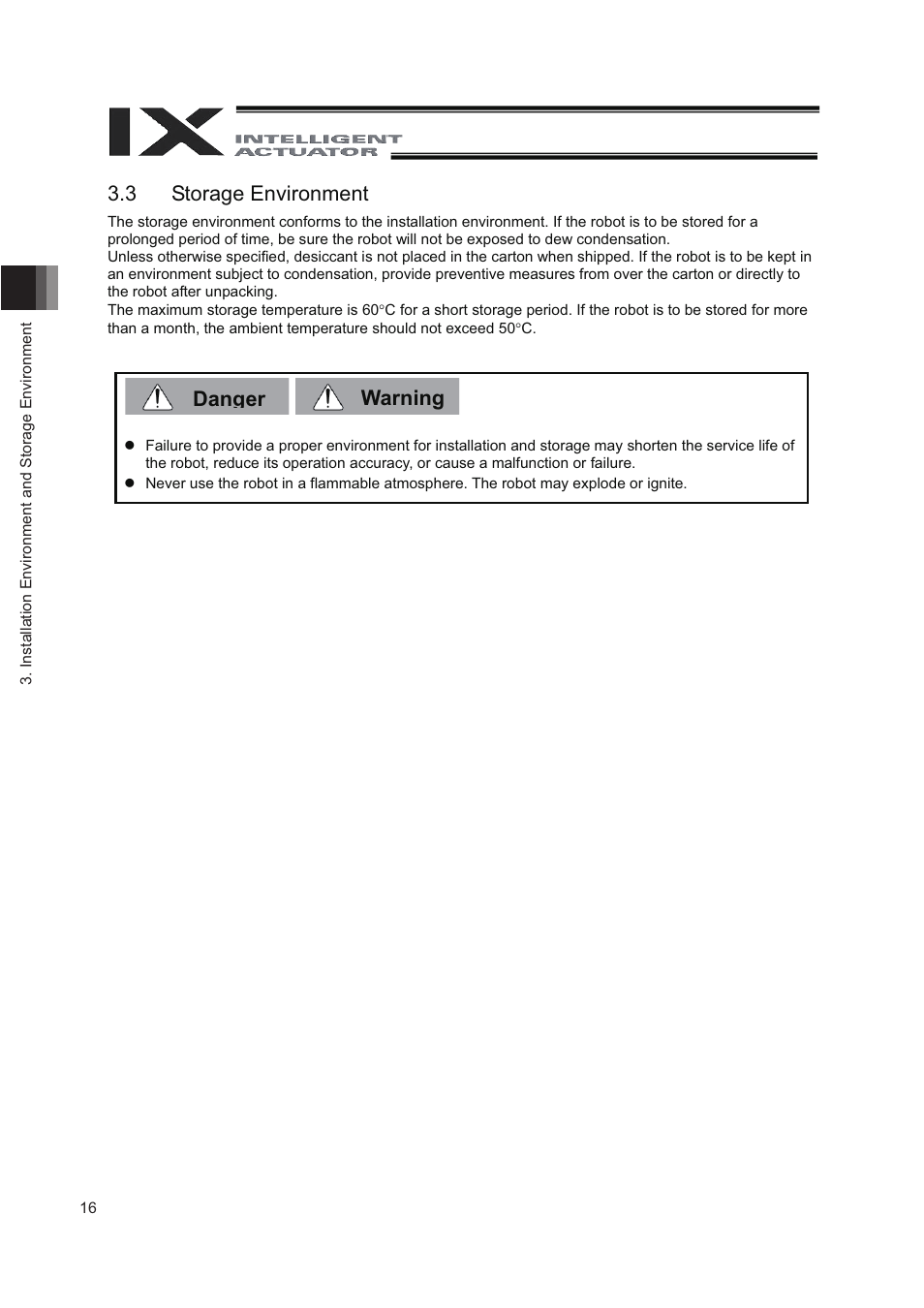 3 storage environment, Danger warning 3.3 storage environment | IAI America IX-NNN8040 User Manual | Page 24 / 84