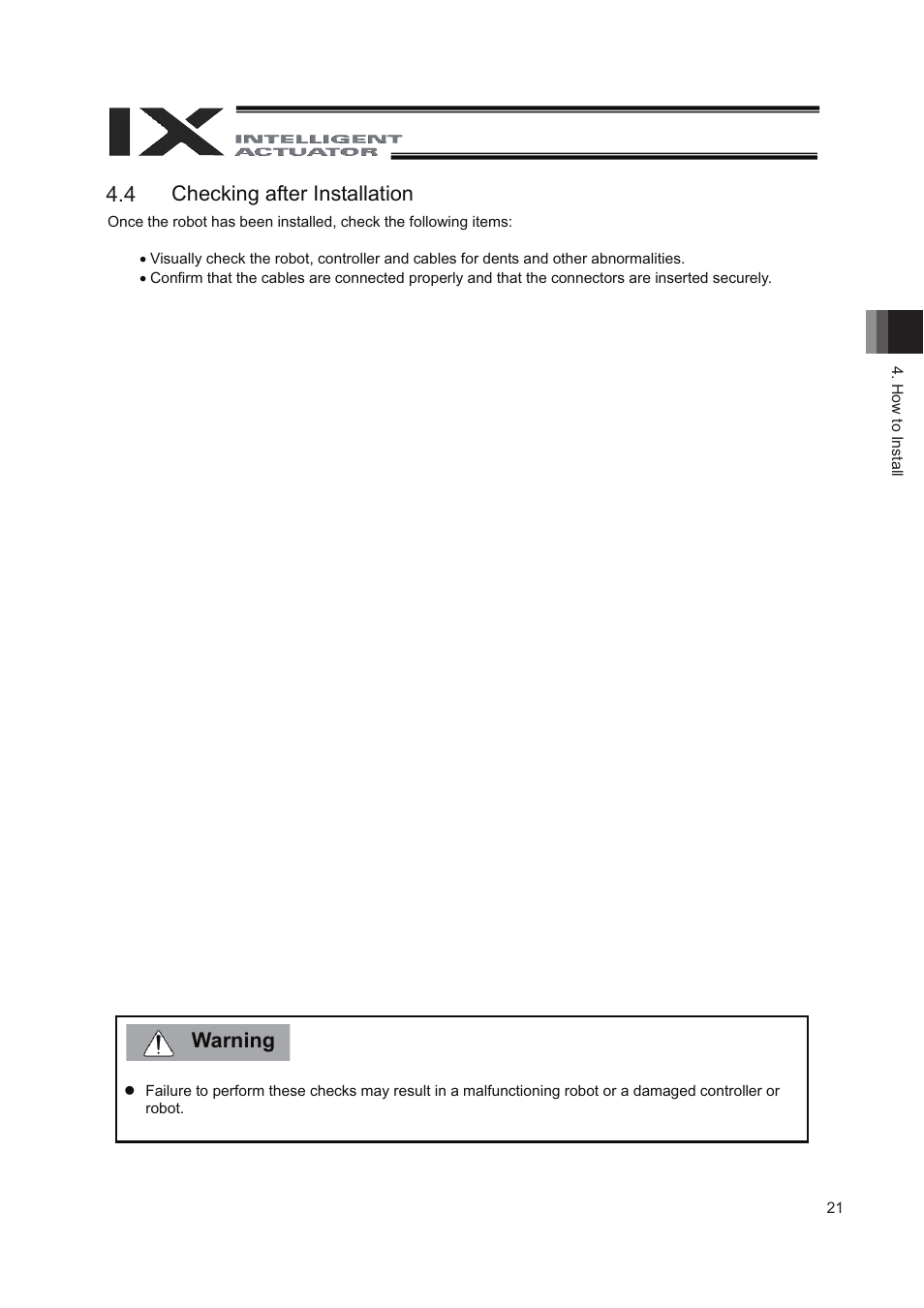 4 checking after installation | IAI America IX-NNN8040 User Manual | Page 29 / 84