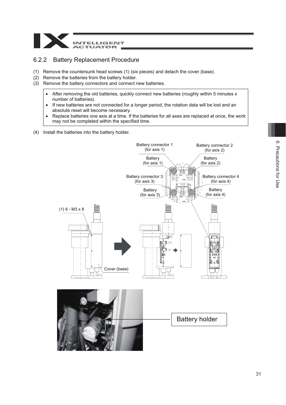 Battery holder, 2 battery replacement procedure | IAI America IX-NNN8040 User Manual | Page 39 / 84