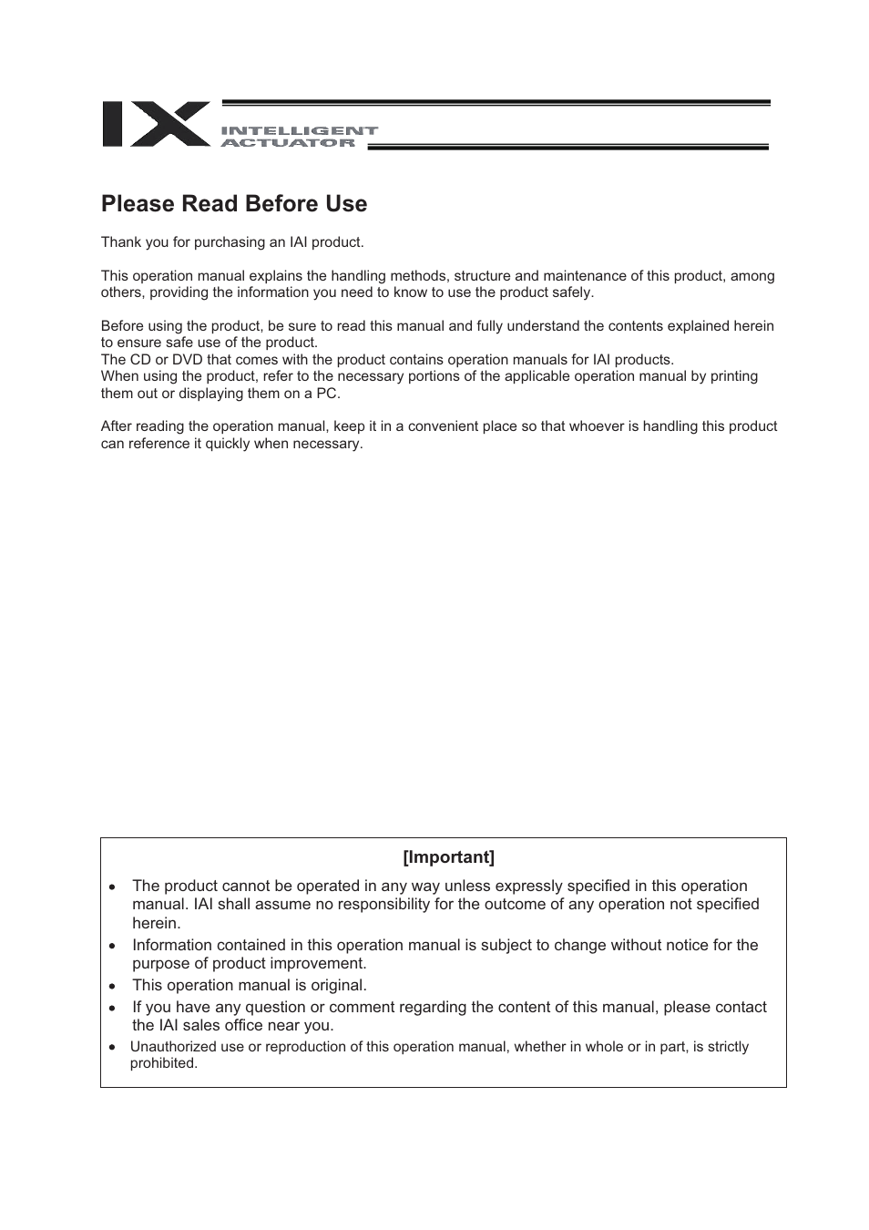 Please read before use | IAI America IX-NNN8040 User Manual | Page 4 / 84