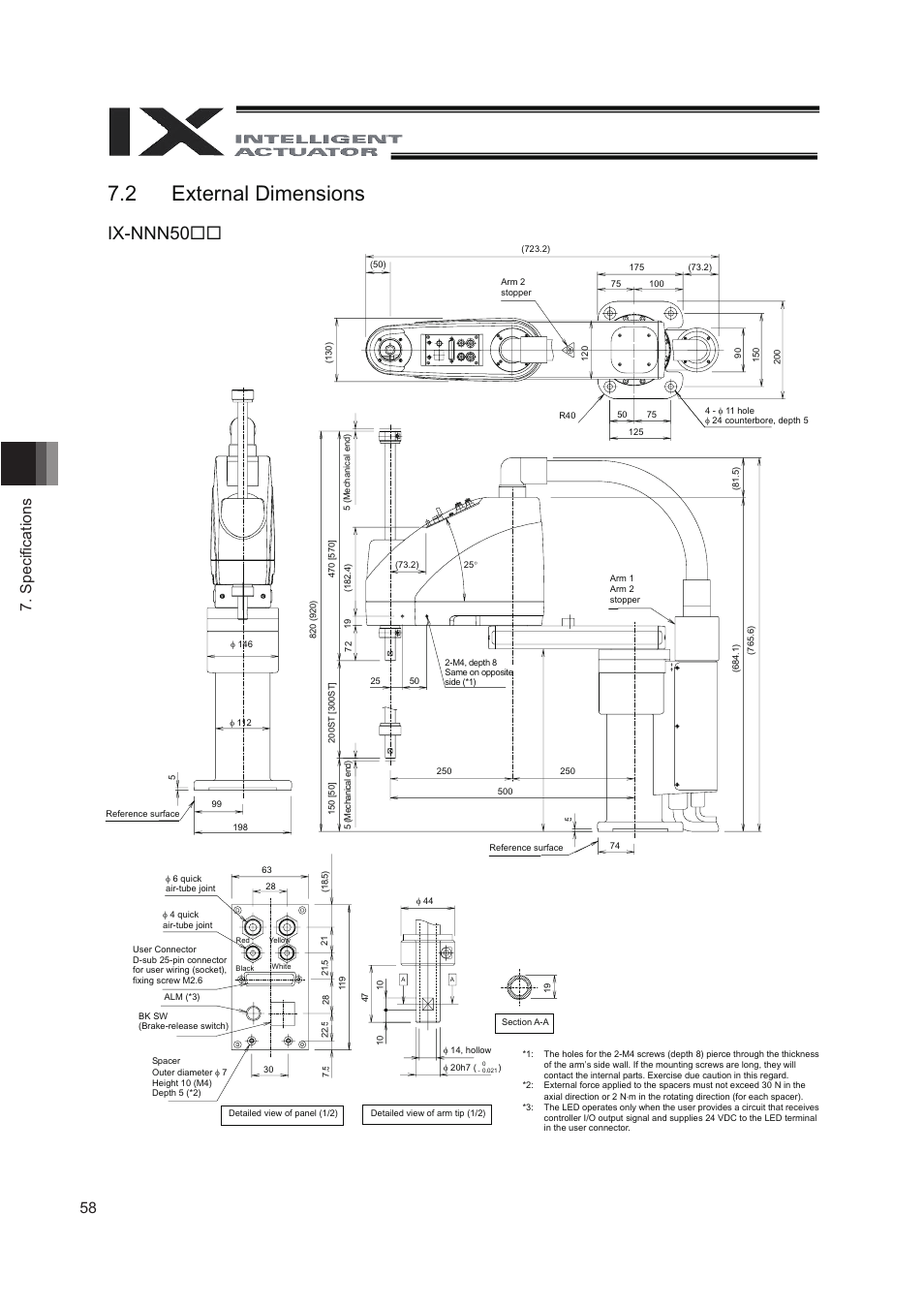 2 external dimensions, Ix-nnn50, 58 7. speciﬁ cations | IAI America IX-NNN8040 User Manual | Page 66 / 84